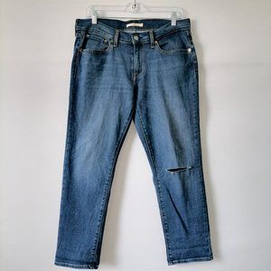 Levi's Womens Blue Medium Wash Mid Rise Denim Ripped Boyfriend Jeans Size 30